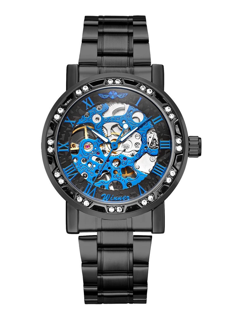 وينر ساعة يد رجالية أوتوماتيكية ميكانيكية مقاومة للماء والصدأ بسوار أسود من الستانلس ستيل - Image 1